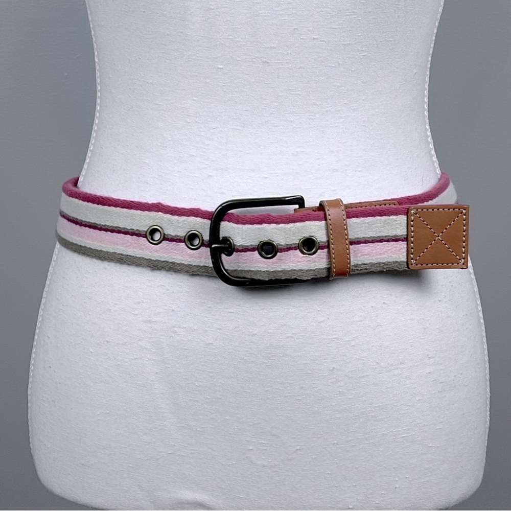 Eddie Bauer Outdoor Outfitters Women's Cotton & Leather Striped Belt Size S